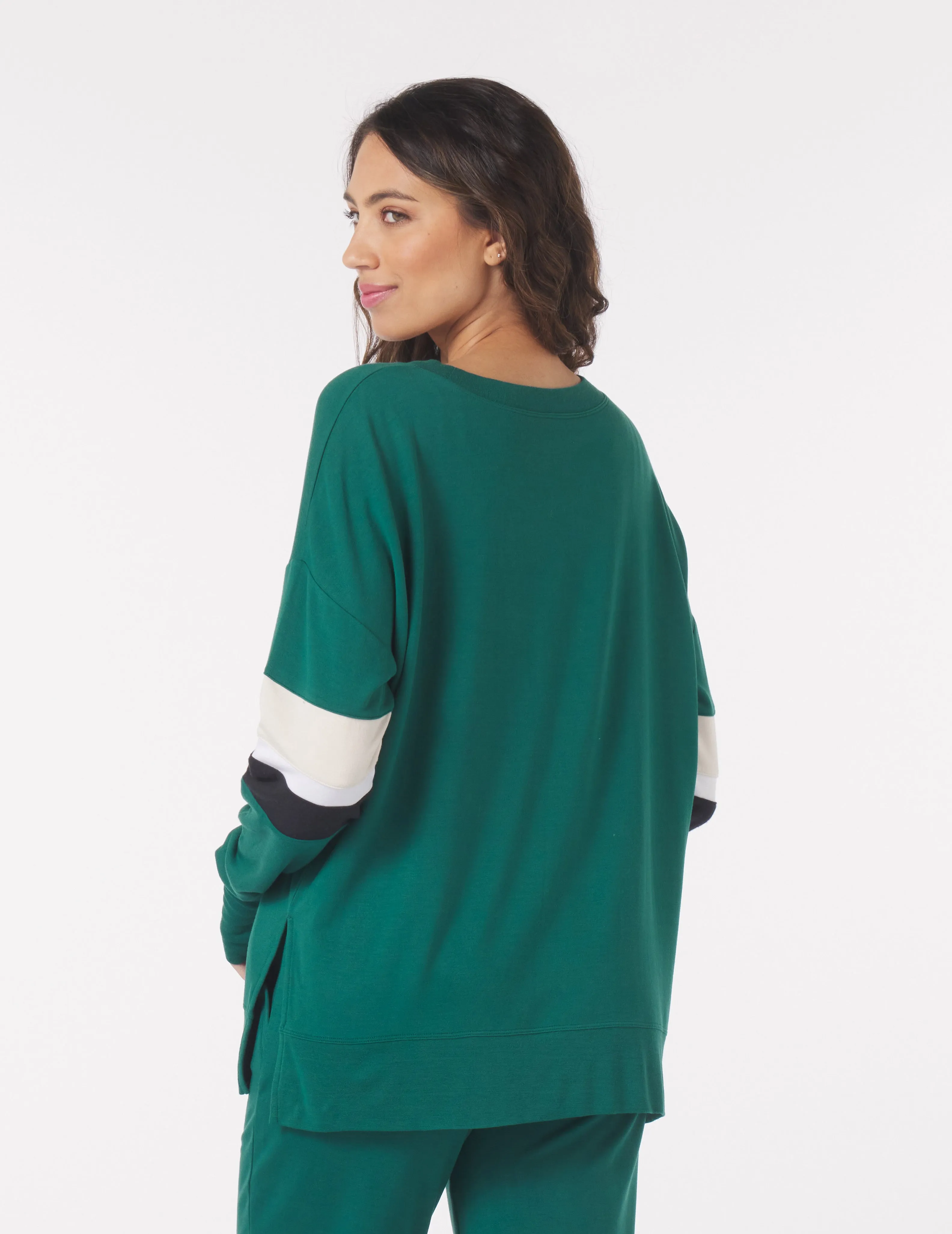Lounge Long Sleeve: Emerald/Oatmilk/White/Black Stripes