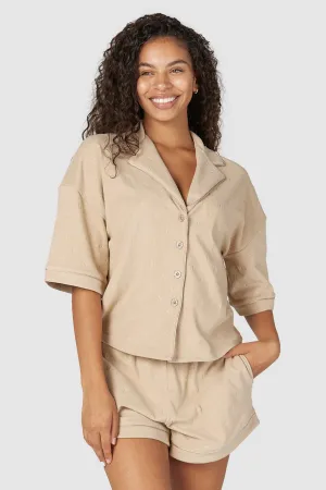 Luxury Embossed Haut de Pyjama - Beige