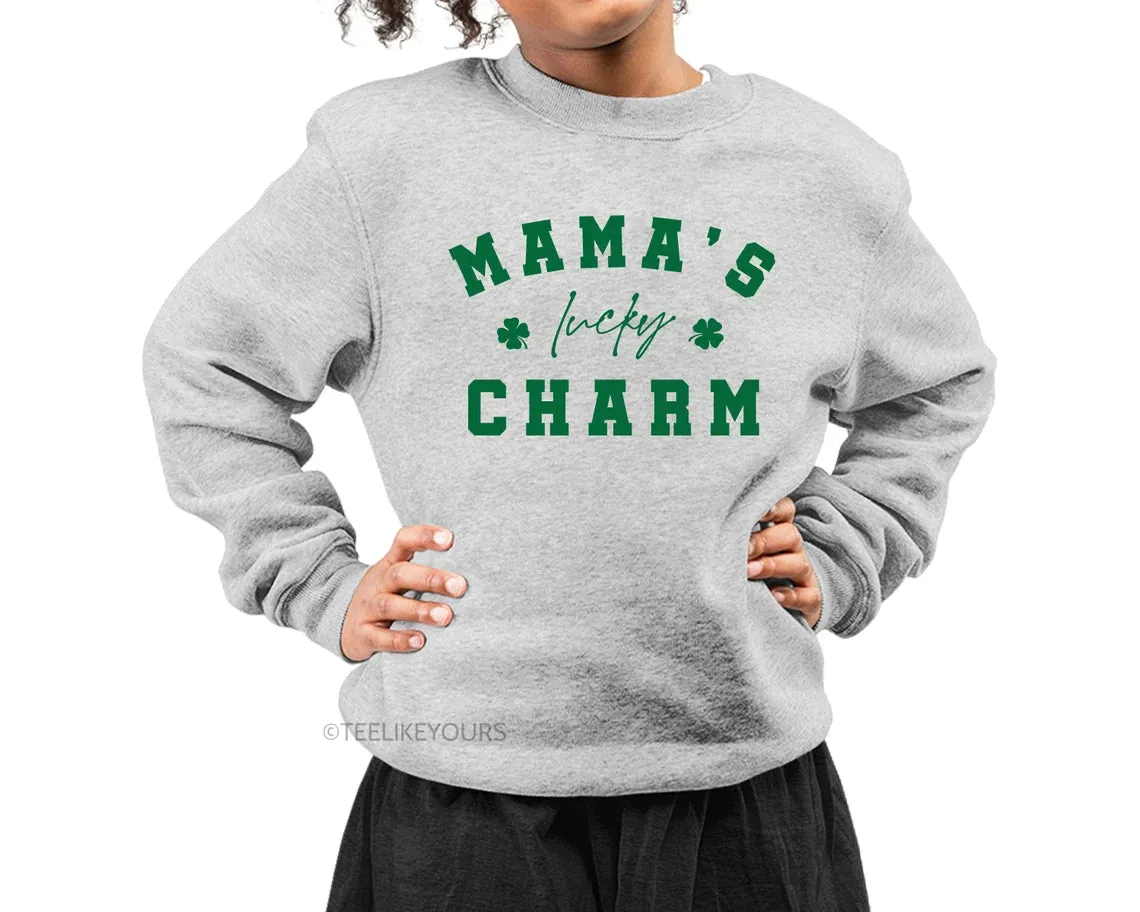 Mama & Mama's Lucky Charm St Patricks Day Sweatshirts for Mom and Baby. Mommy and Me Outfit, Shamrock Sweatshirts, Baby St Patrick's Day