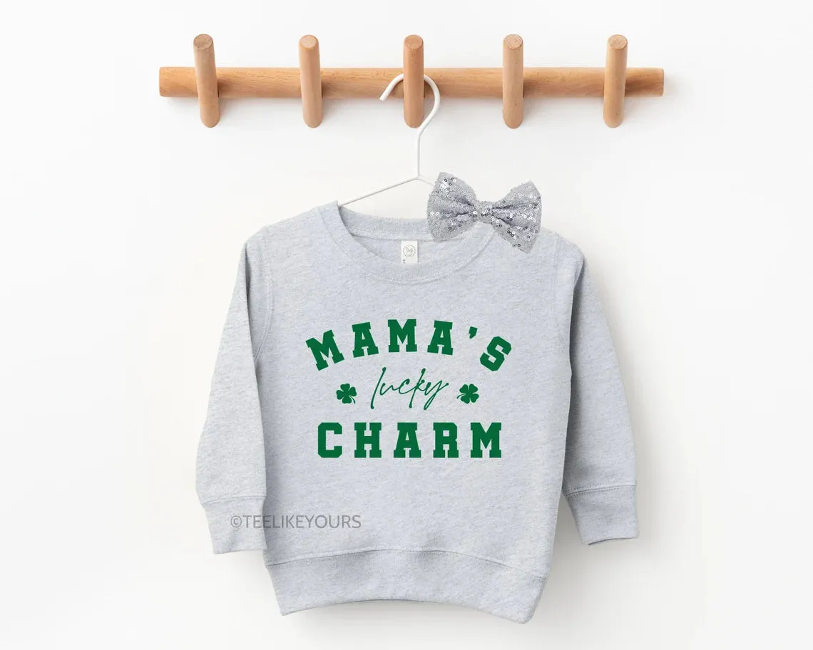 Mama & Mama's Lucky Charm St Patricks Day Sweatshirts for Mom and Baby. Mommy and Me Outfit, Shamrock Sweatshirts, Baby St Patrick's Day