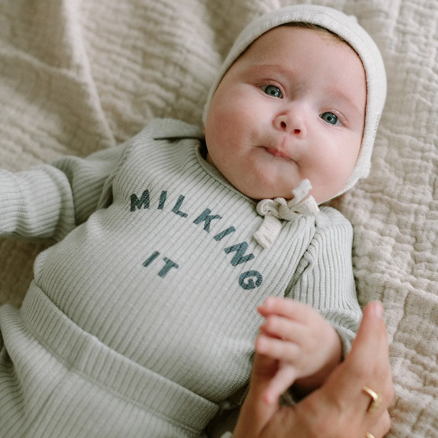 Milking It Cotton Rib Long Sleeve Baby Bodysuit (Pistachio)