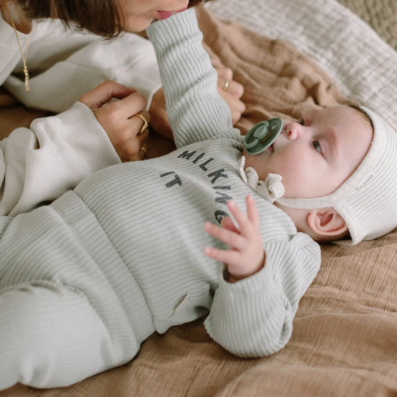 Milking It Cotton Rib Long Sleeve Baby Bodysuit (Pistachio)