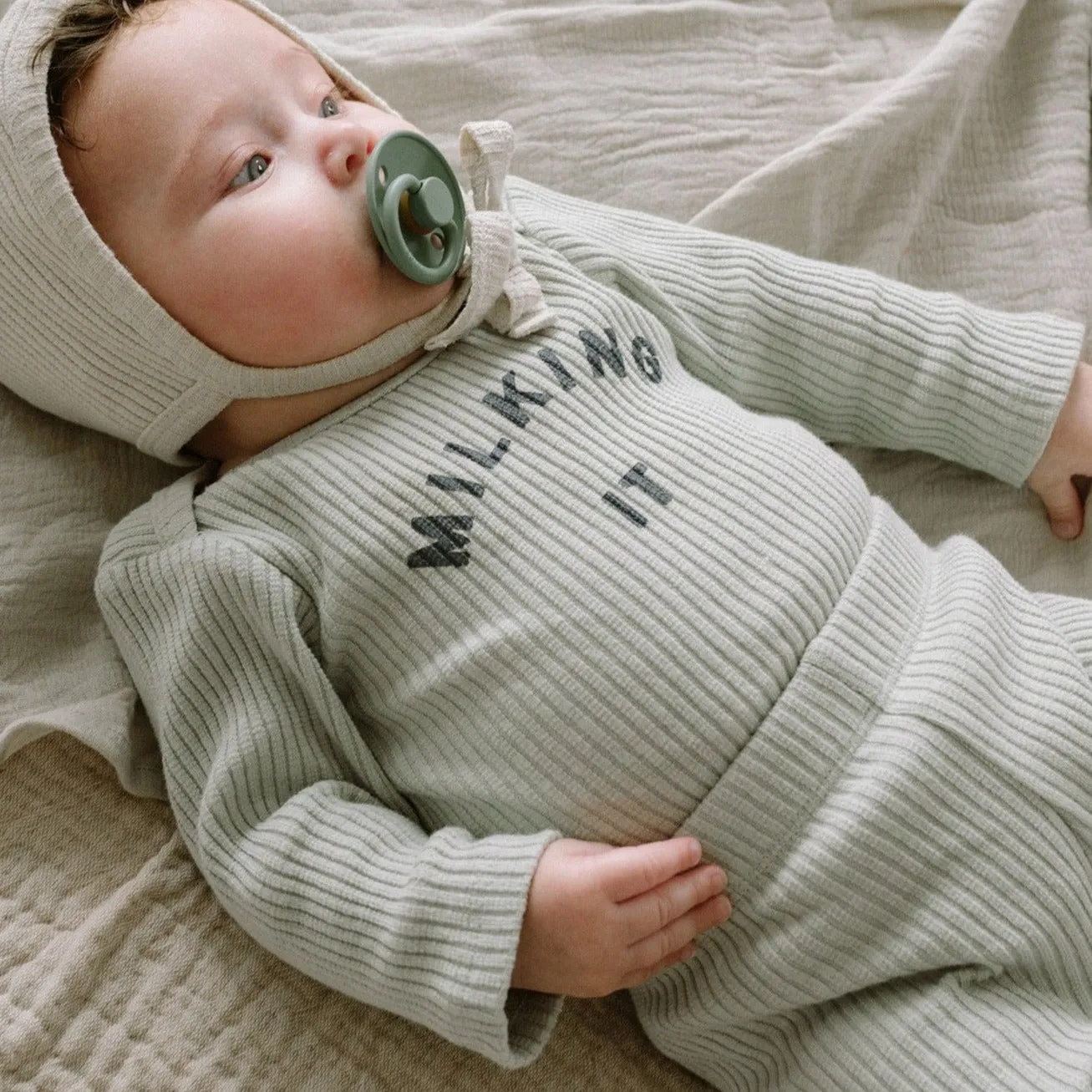 Milking It Cotton Rib Long Sleeve Baby Bodysuit (Pistachio)