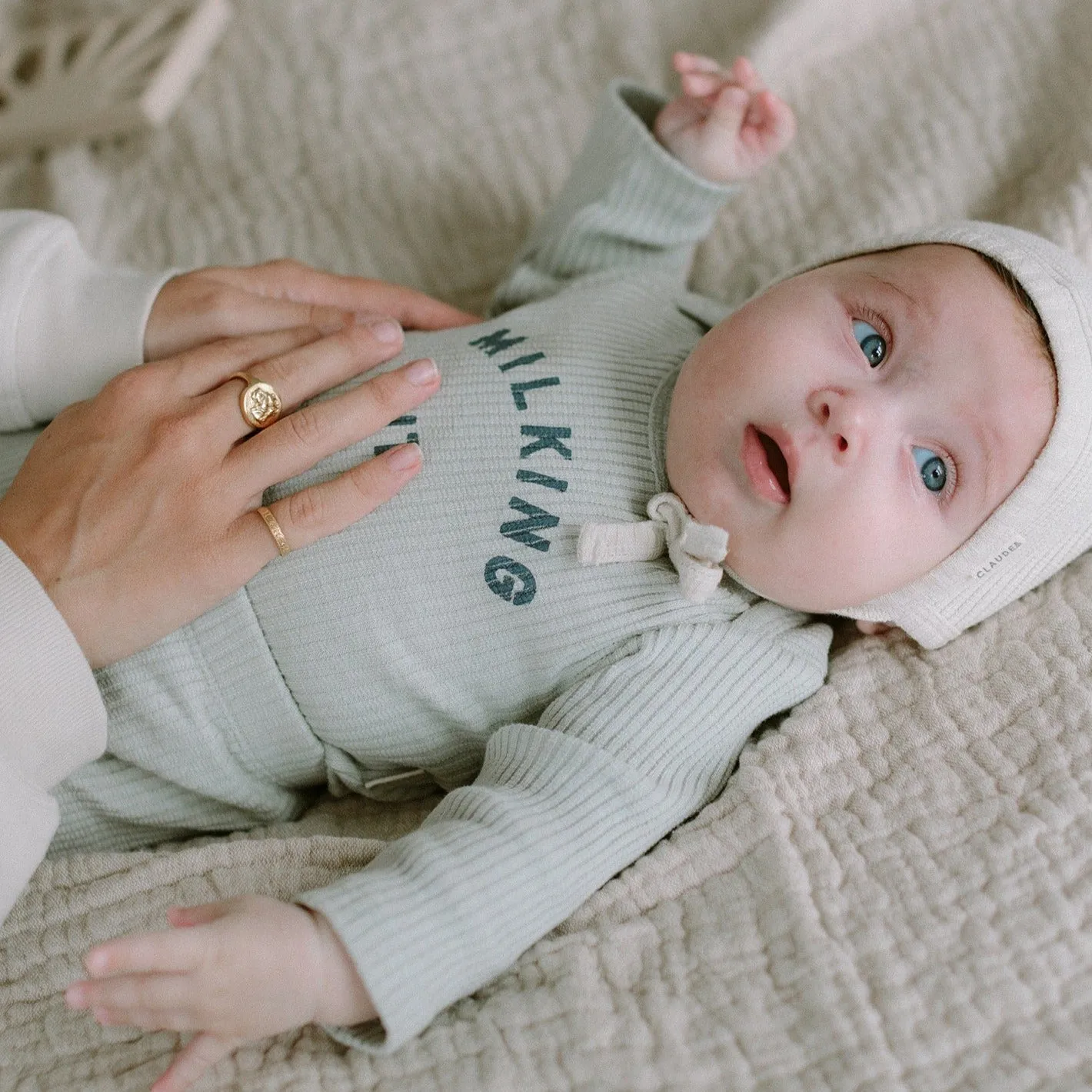 Milking It Cotton Rib Long Sleeve Baby Bodysuit (Pistachio)