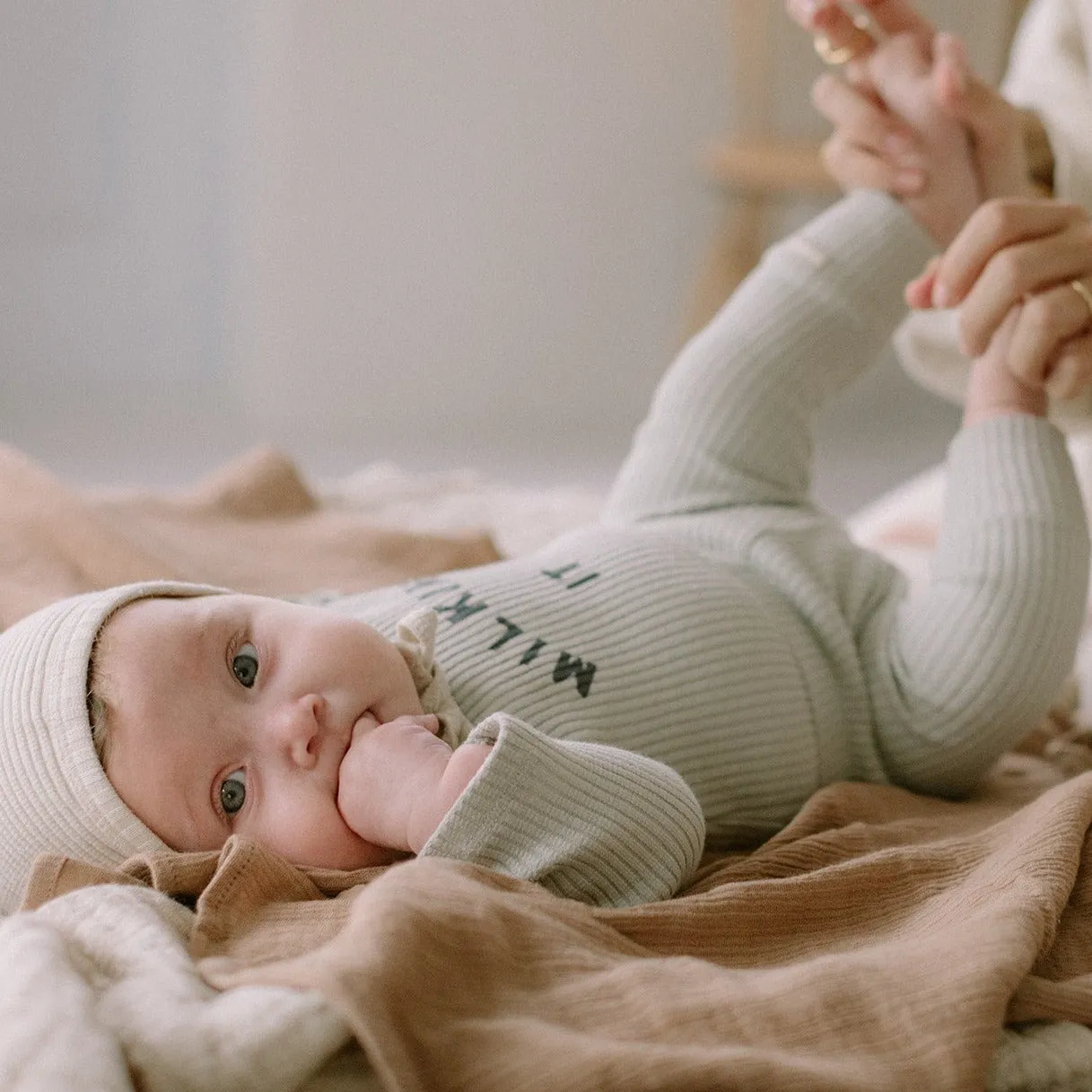 Milking It Cotton Rib Long Sleeve Baby Bodysuit (Pistachio)