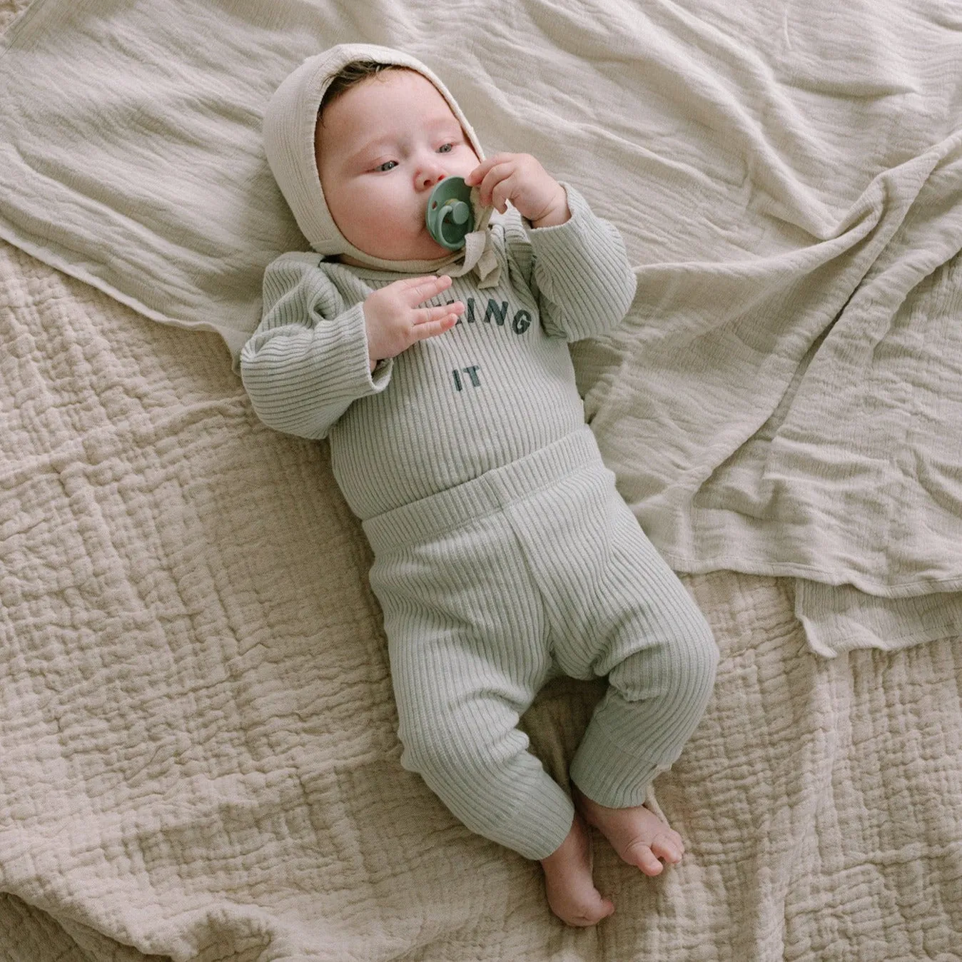 Milking It Cotton Rib Long Sleeve Baby Bodysuit (Pistachio)