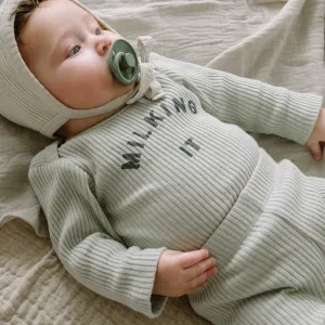 Milking It Cotton Rib Long Sleeve Baby Bodysuit (Pistachio)