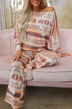 Multicolour Aztec Print Long Sleeve Top Pants Lounge Outfit