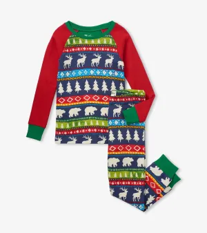 Navy Painted Fairisle Cotton Pajama Set