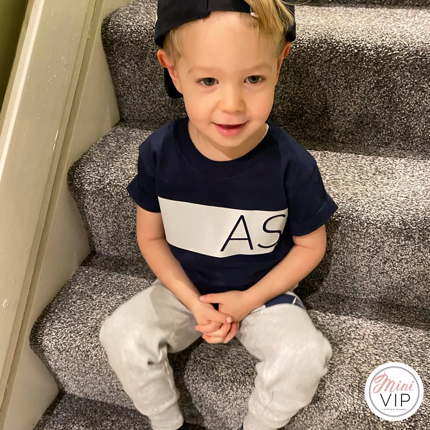 Navy/Grey Block Initials Personalised Tracksuit Lounge Set