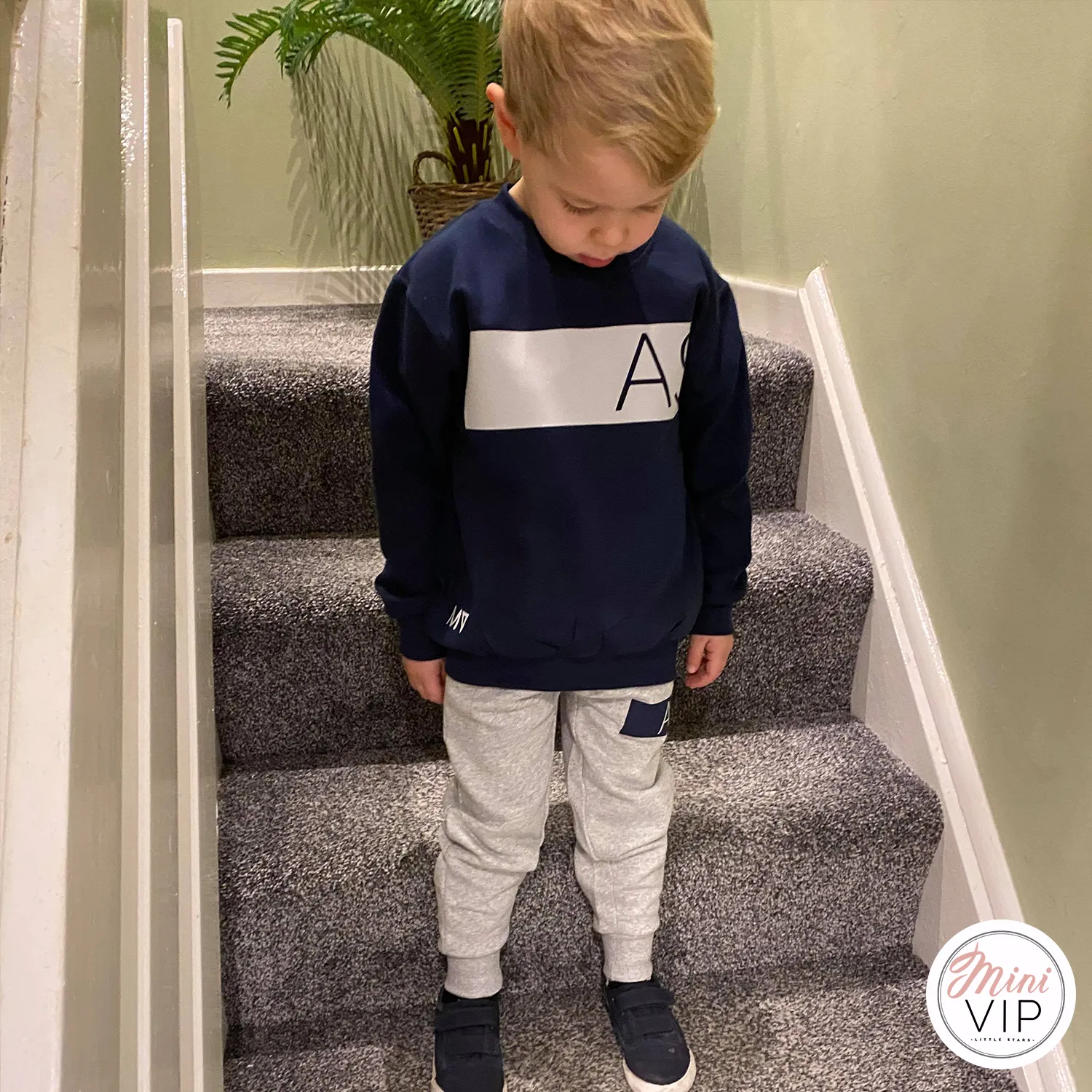 Navy/Grey Block Initials Personalised Tracksuit Lounge Set