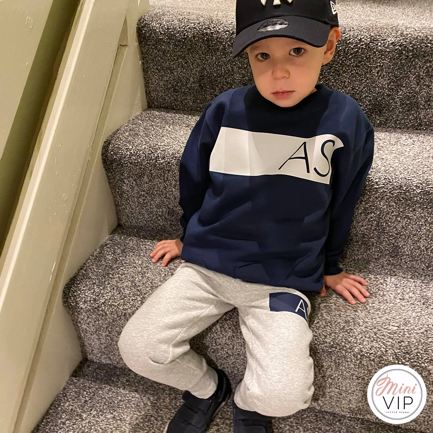 Navy/Grey Block Initials Personalised Tracksuit Lounge Set