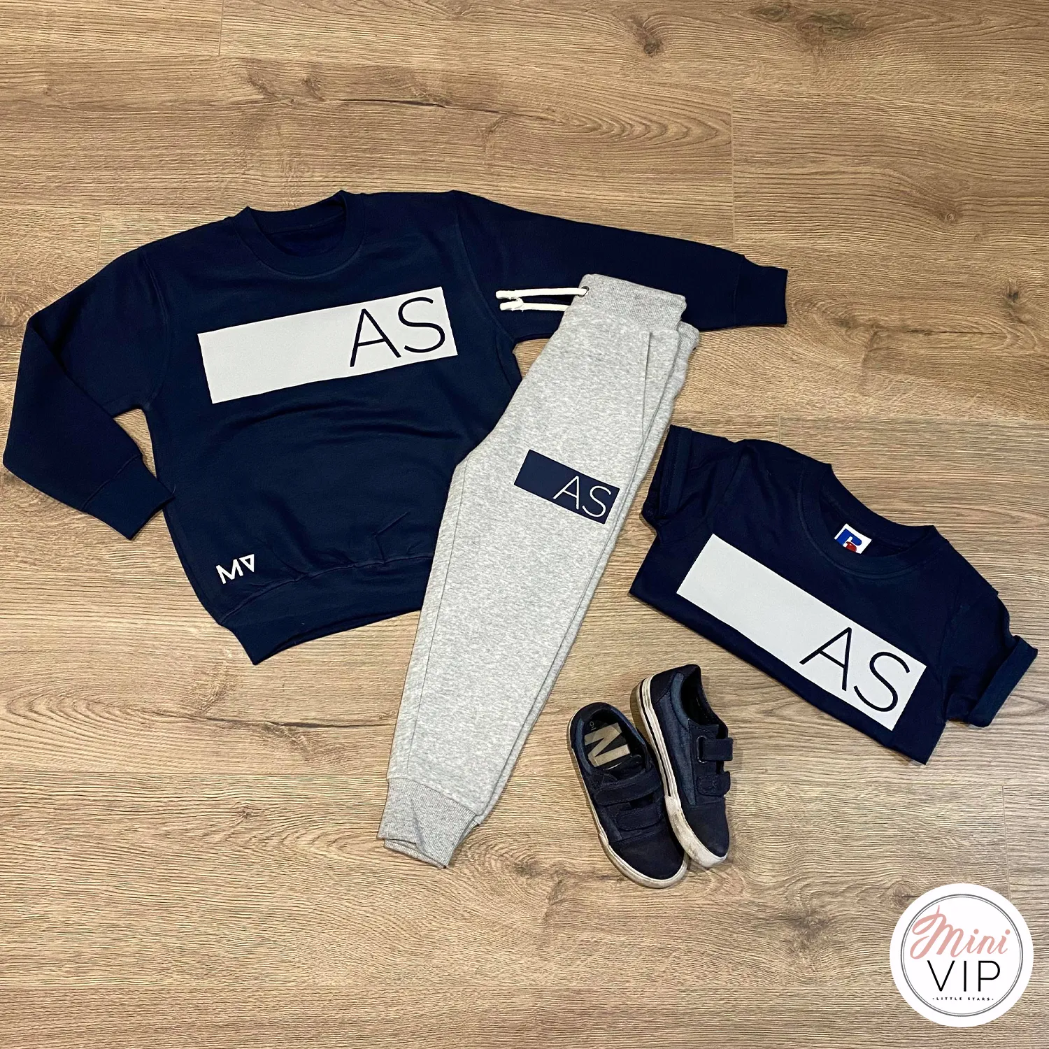 Navy/Grey Block Initials Personalised Tracksuit Lounge Set