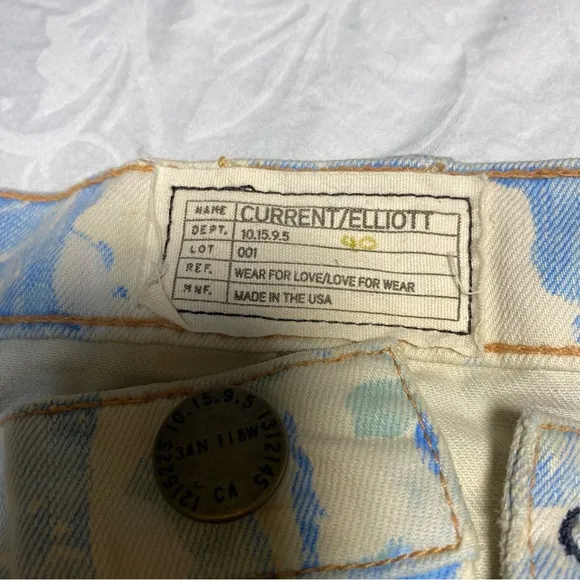 New Current/Elliot Denim Shorts Jean Rose Print Two Tone Cutoff Frayed Rare
