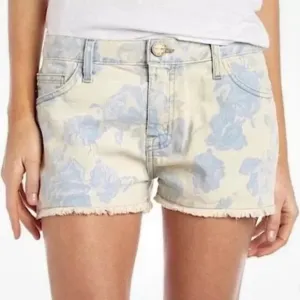 New Current/Elliot Denim Shorts Jean Rose Print Two Tone Cutoff Frayed Rare