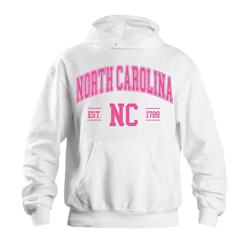North Carolina Established Hoodie in White & Pink