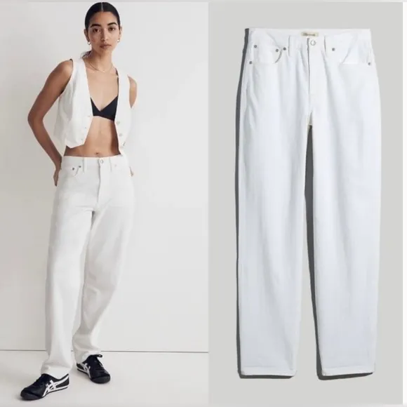 NWT Madewell The Slouchy Boyjean White Jeans Size 31 Waist Denim Straight Taper