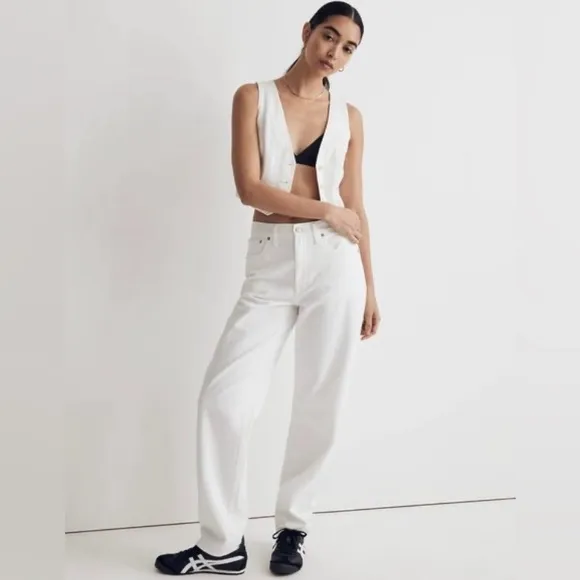 NWT Madewell The Slouchy Boyjean White Jeans Size 31 Waist Denim Straight Taper