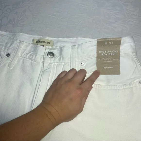 NWT Madewell The Slouchy Boyjean White Jeans Size 31 Waist Denim Straight Taper