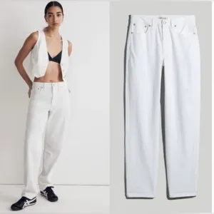NWT Madewell The Slouchy Boyjean White Jeans Size 31 Waist Denim Straight Taper