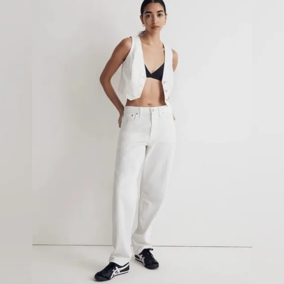 NWT Madewell The Slouchy Boyjean White Jeans Size 31 Waist Denim Straight Taper