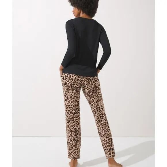 NWT Soma COOL NIGHTS leopard/Black Long Sleeve Pajama Set L Short