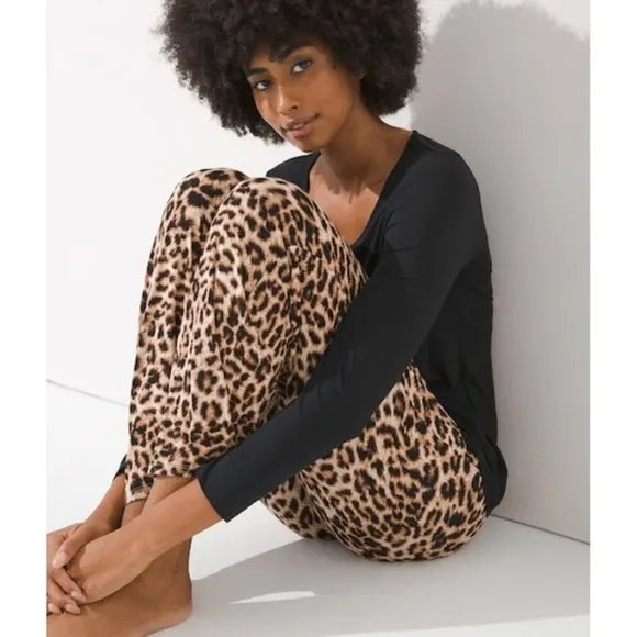 NWT Soma COOL NIGHTS leopard/Black Long Sleeve Pajama Set L Short
