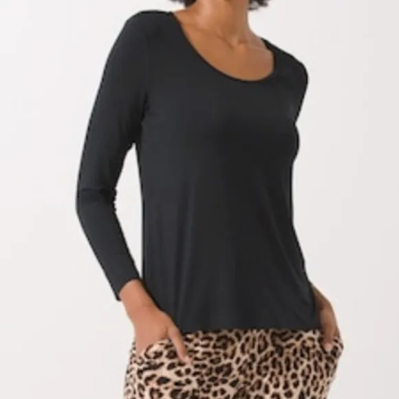 NWT Soma COOL NIGHTS leopard/Black Long Sleeve Pajama Set L Short