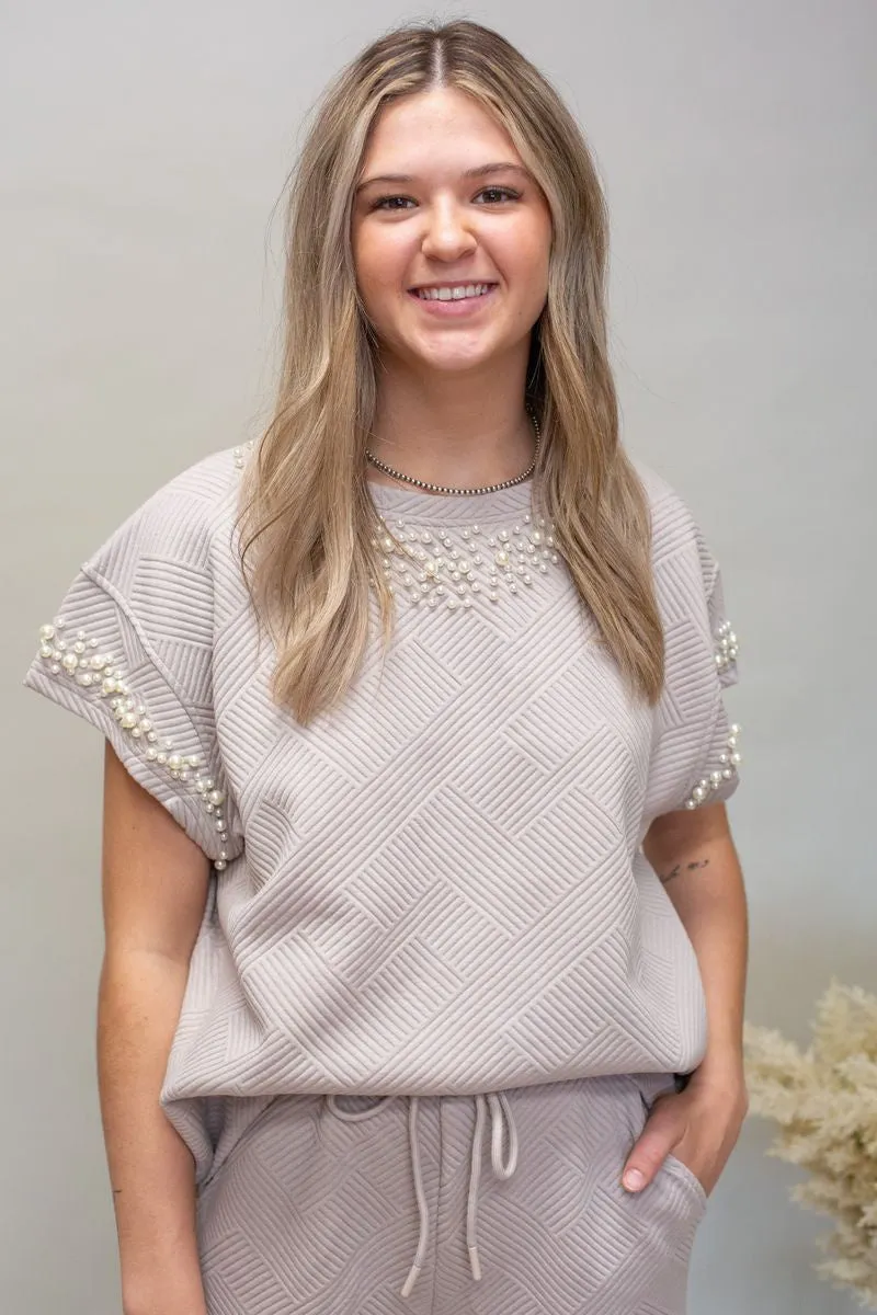Oatmeal Pearl Trim Lounge Top