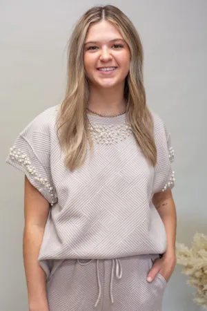 Oatmeal Pearl Trim Lounge Top