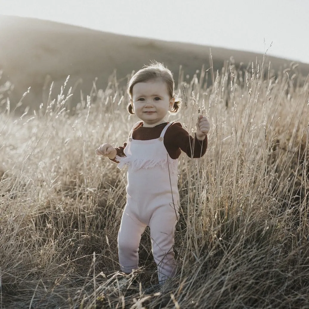 Organic Cotton Frill Overalls - Blush Pink