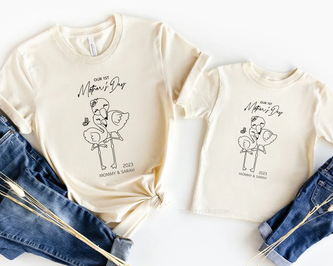 Our first Mother's day Matching Mommy & Me Custom t-shirt - Mother's Day Gift, New Mom Shirt, 1st Mother's day Mom and Baby - Flamingo Mama