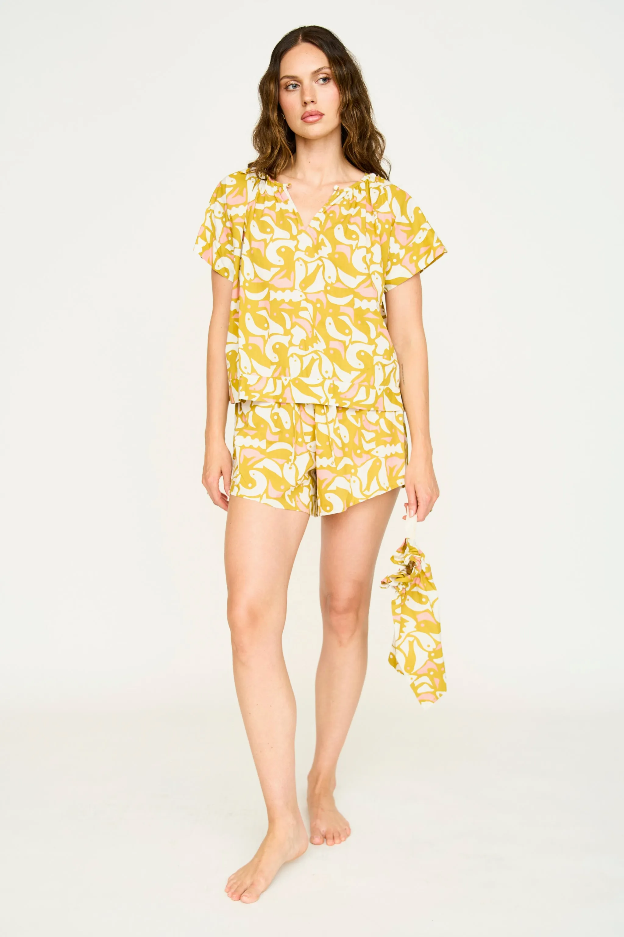 Pajama Tap Short Set in Canary