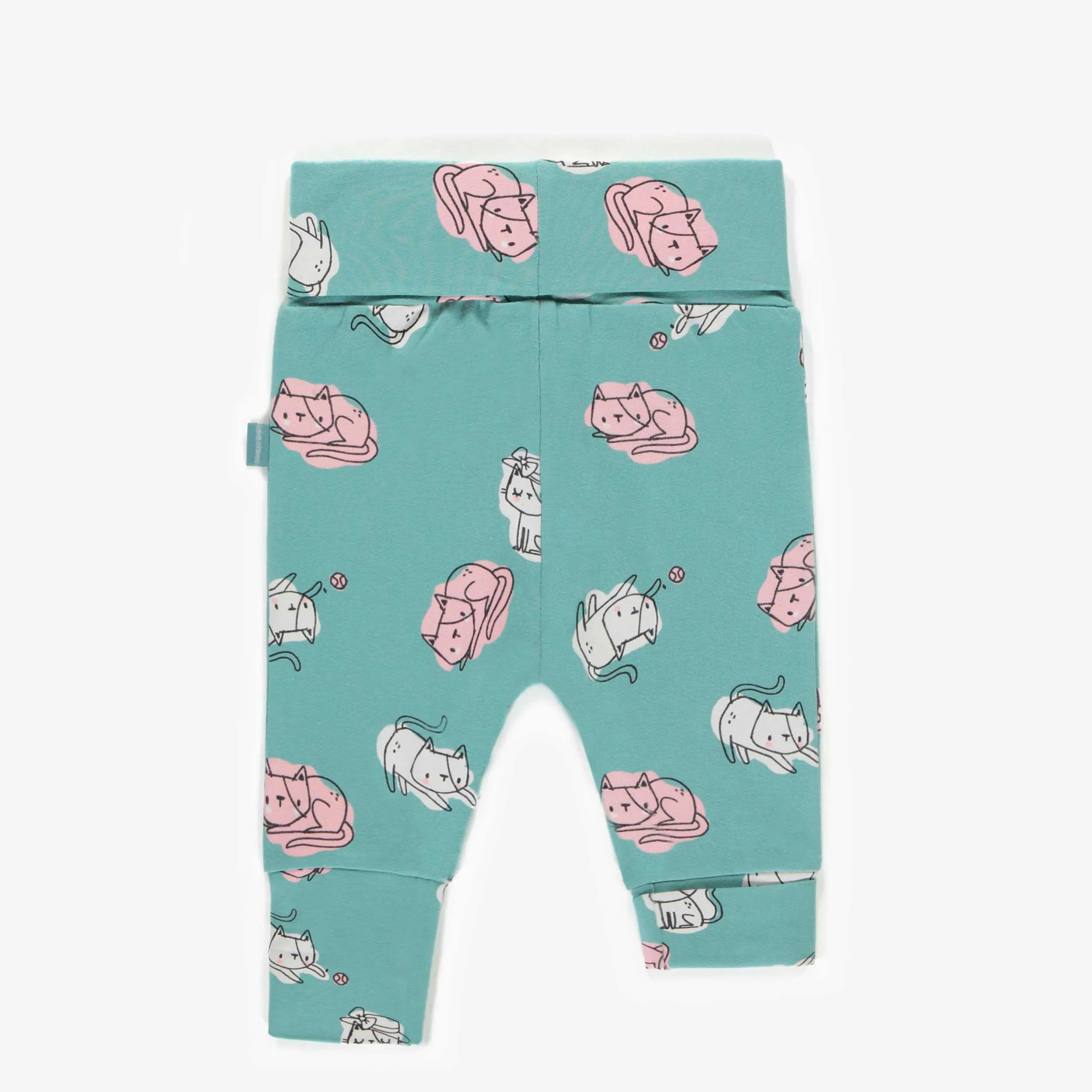 Pantalon évolutif turquoise à motifs en coton, bébé  || Turquoise patterned evolutive pants in cotton, baby