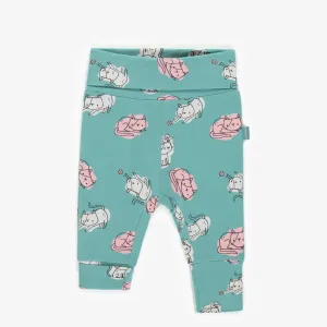 Pantalon évolutif turquoise à motifs en coton, bébé  || Turquoise patterned evolutive pants in cotton, baby