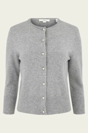 Pearl-Button Wool-Blend Cardigan in Heather Mid Grey