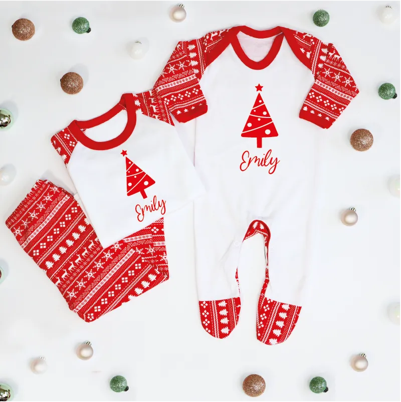 Personalised Family Christmas Tree Raglan PJs