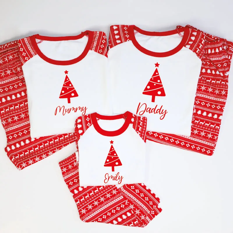 Personalised Family Christmas Tree Raglan PJs