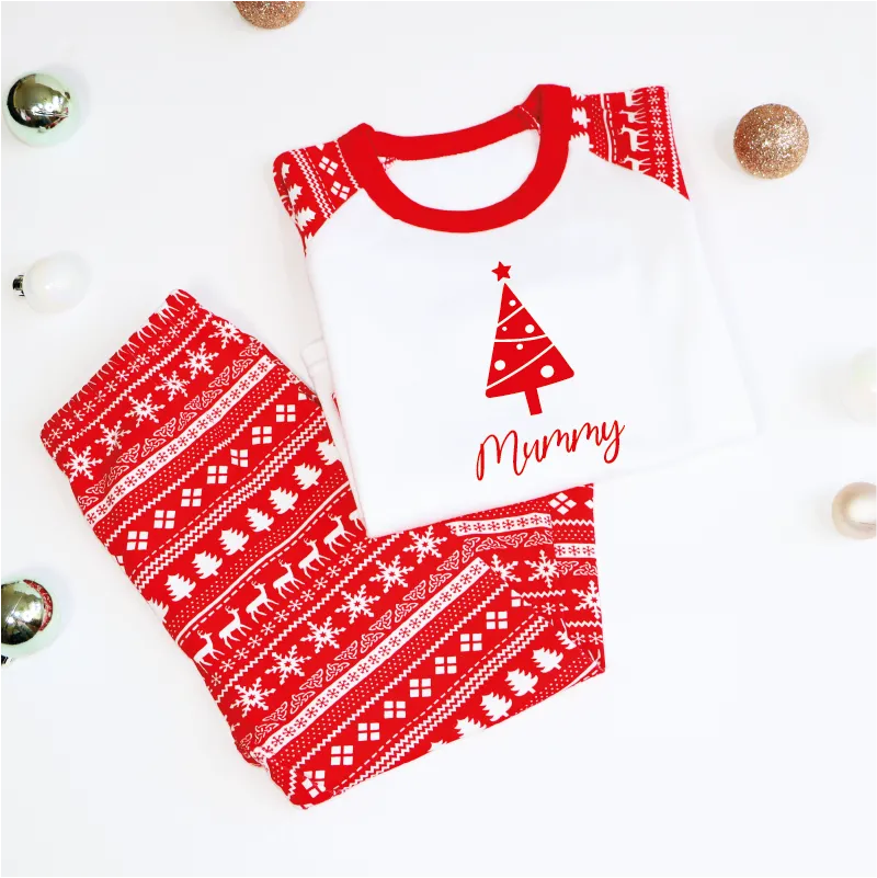 Personalised Family Christmas Tree Raglan PJs