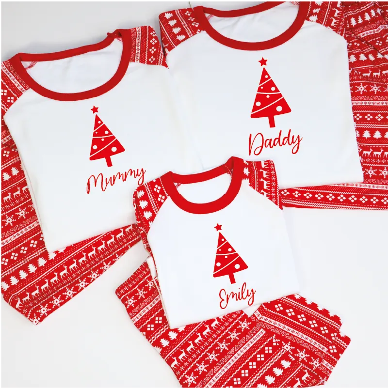 Personalised Family Christmas Tree Raglan PJs