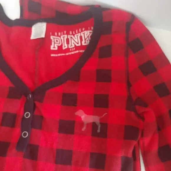 PINK Victoria's Secret Long Sleeve Thermal Buffalo Plaid Trap Door Pajamas Small
