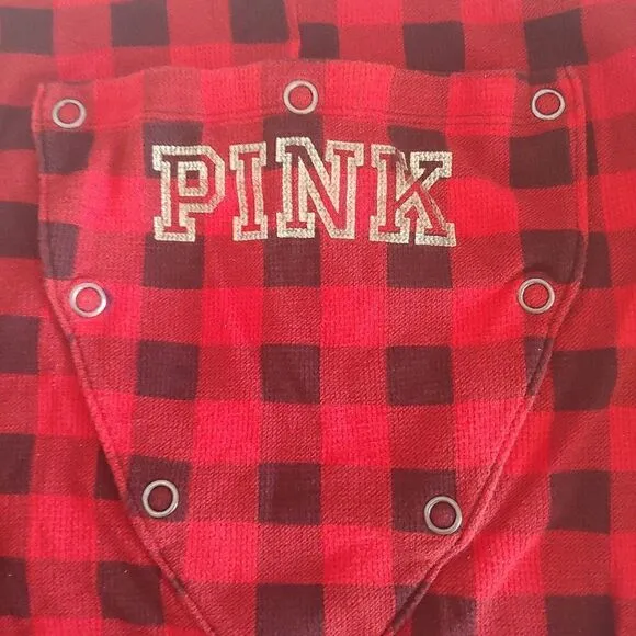 PINK Victoria's Secret Long Sleeve Thermal Buffalo Plaid Trap Door Pajamas Small