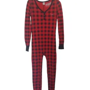 PINK Victoria's Secret Long Sleeve Thermal Buffalo Plaid Trap Door Pajamas Small