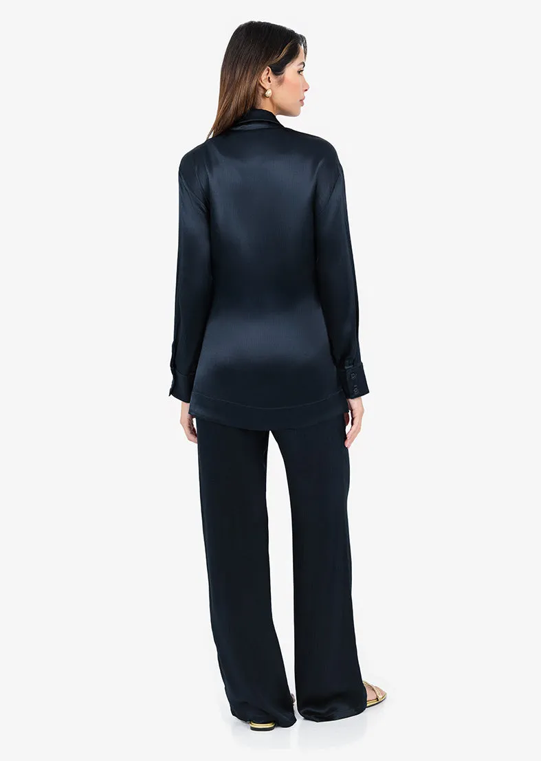 Plisse Side Tie Jacket Midnight Navy Shiny