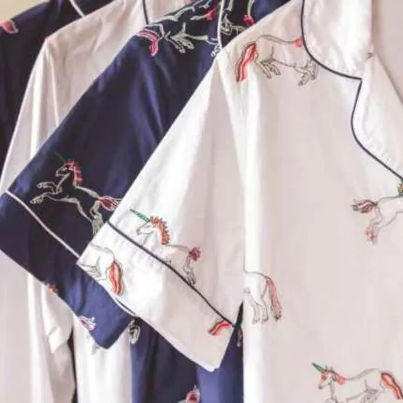 Printfresh Embroidered Unicorn Long Sleeve Pajama Sleep Top Plus Size 4X Blue