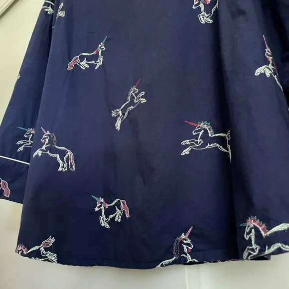 Printfresh Embroidered Unicorn Long Sleeve Pajama Sleep Top Plus Size 4X Blue