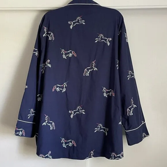 Printfresh Embroidered Unicorn Long Sleeve Pajama Sleep Top Plus Size 4X Blue