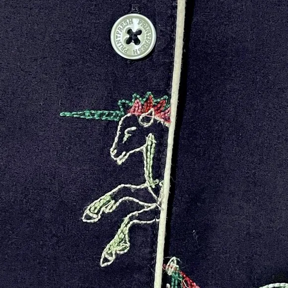 Printfresh Embroidered Unicorn Long Sleeve Pajama Sleep Top Plus Size 4X Blue