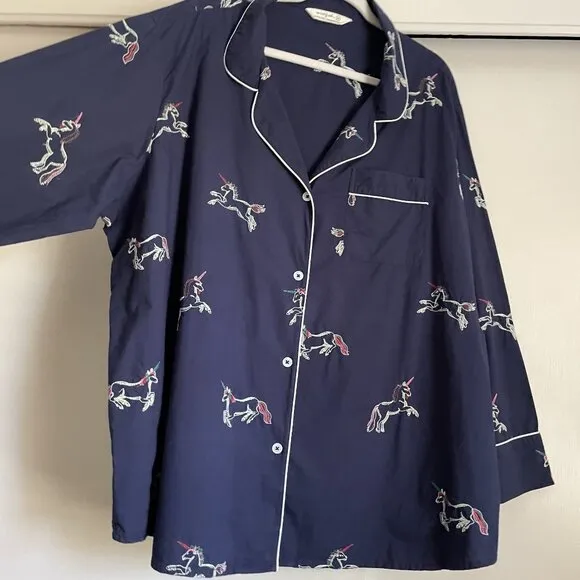Printfresh Embroidered Unicorn Long Sleeve Pajama Sleep Top Plus Size 4X Blue