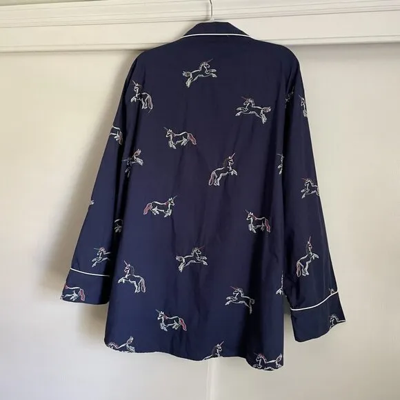 Printfresh Embroidered Unicorn Long Sleeve Pajama Sleep Top Plus Size 4X Blue
